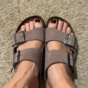 Pink Suede Soft Bed Arizona Birkenstock Sandals, Size 37, 6.5